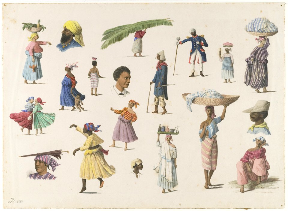 KITLV - 37A210 - Borret, Arnoldus - Various human types of Surinam - Water colour - 1881