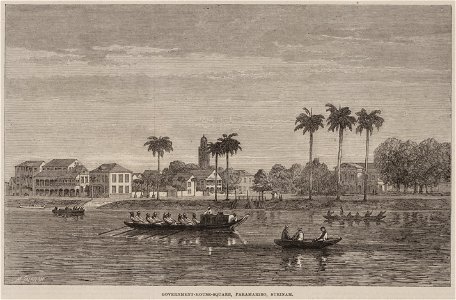 KITLV - 51T3 - Voorduin, Gerard Werner Catharinus (1830-1910) - Jackson, M. - Government House Square, Paramaribo, Surinam - Steel engraving - 1864. Free illustration for personal and commercial use.