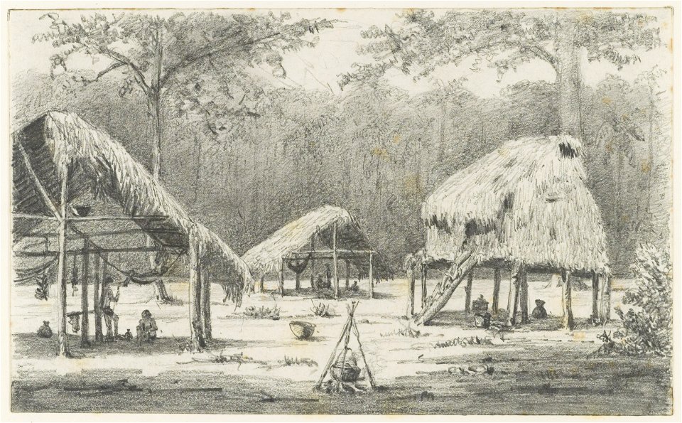 KITLV - 36C192 - Borret, Arnoldus - Indian camp (Kalebas creek), Surinam - Pencil - Circa 1880