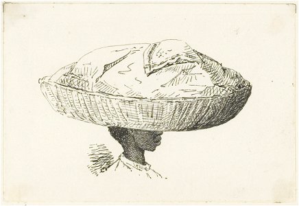 KITLV - 36B285 - Borret, Arnoldus - Boy with a big basket on his head - Pen and ink - Circa 1880
