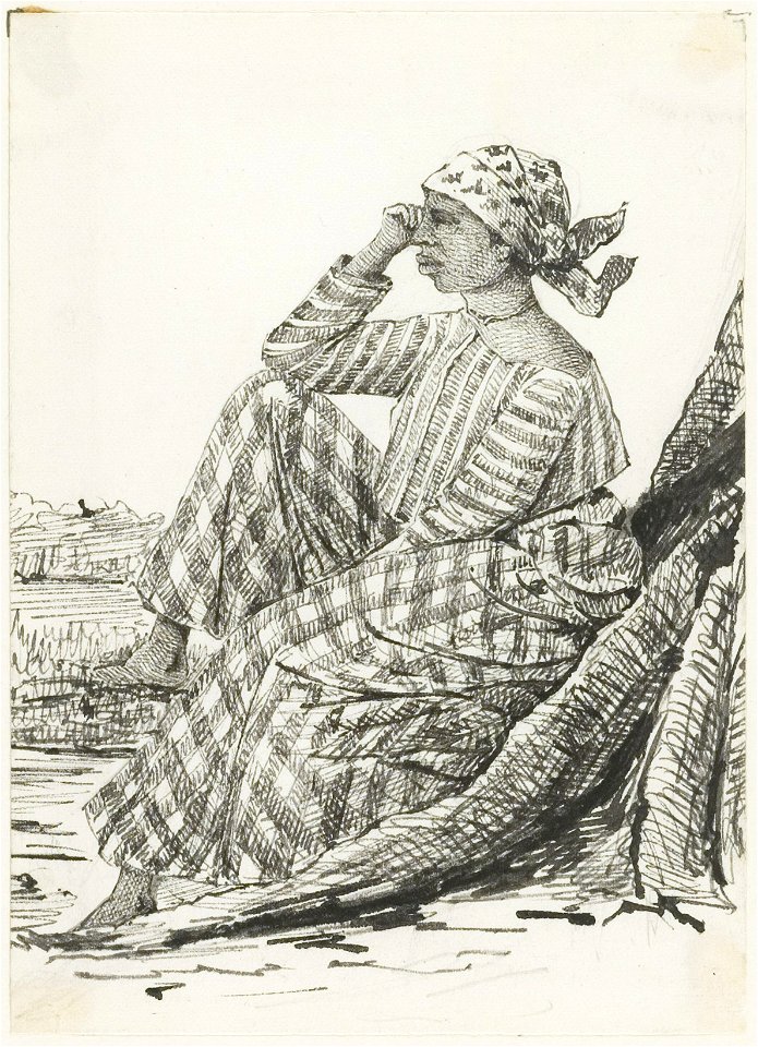 KITLV - 36A237 - Borret, Arnoldus - Sitting at the foot of a tree - Pen and ink - Circa 1880