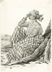 KITLV - 36A237 - Borret, Arnoldus - Sitting at the foot of a tree - Pen and ink - Circa 1880