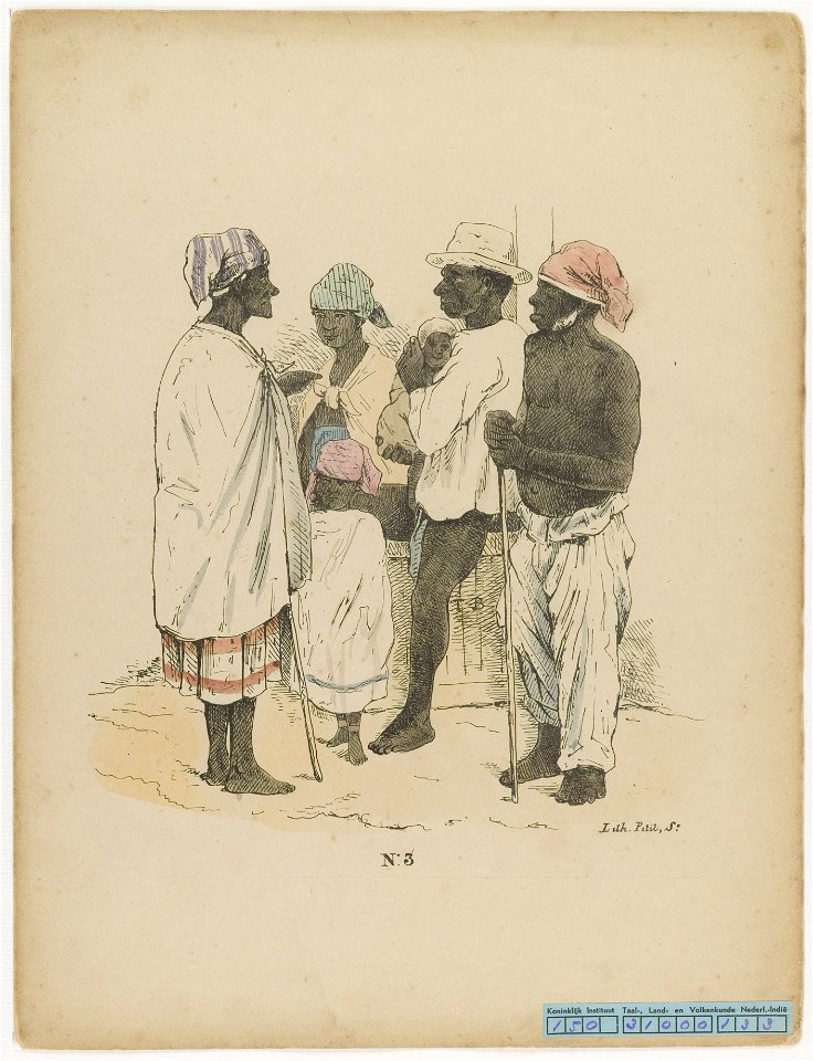 KITLV - 36C331 - Bray, Th. - Petit - Negro family - Colour lithography - 1850