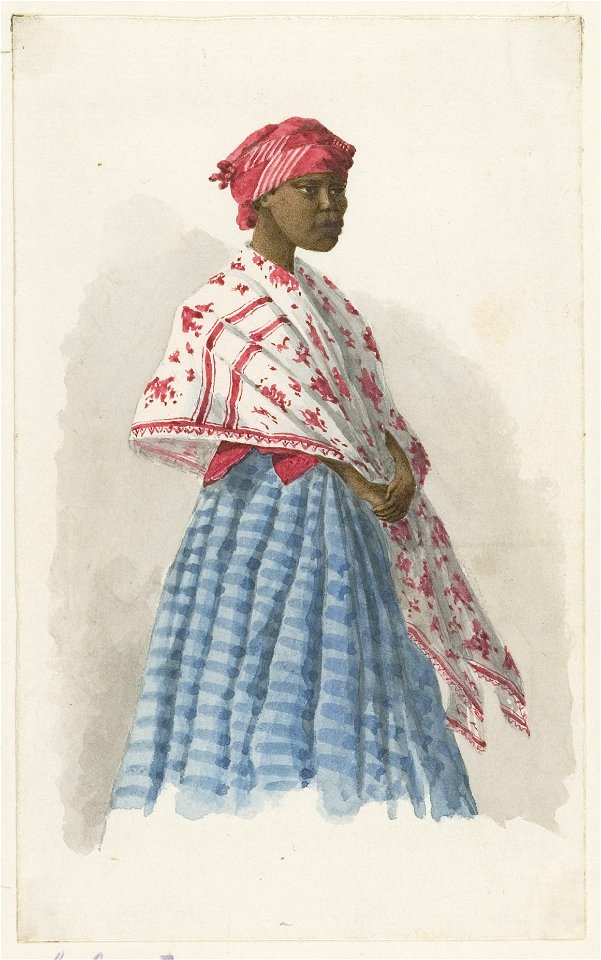 KITLV - 36A216 - Borret, Arnoldus - Kotomisi with shawl - Water colour - Circa 1880