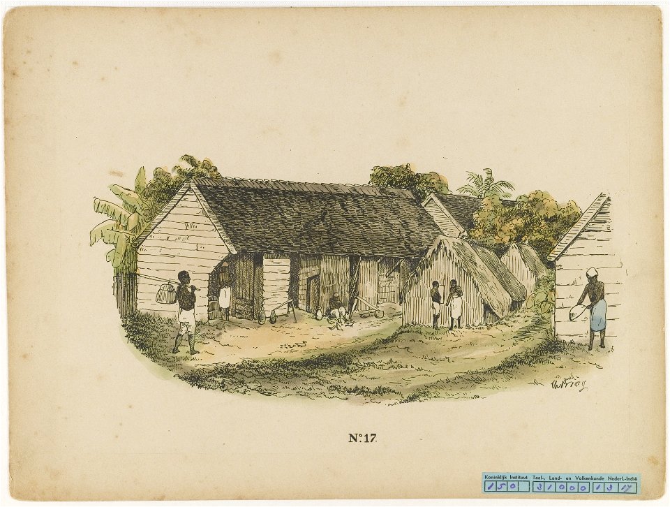 KITLV - 36C345 - Bray, Th. - Petit - Negro plantation houses - Colour lithography - 1850