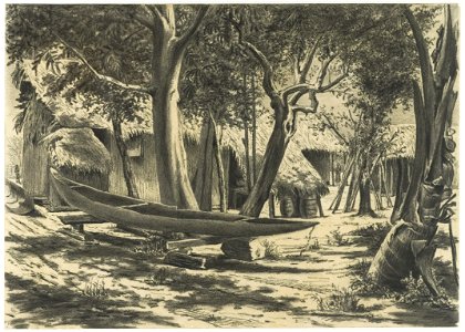 KITLV - 37A216 - Borret, Arnoldus - Fisherman's house, Batavia - Crayon-drawing - Circa 1880