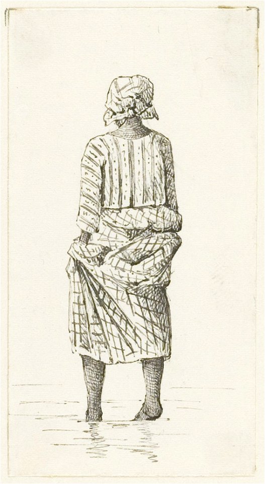 KITLV - 36B275 - Borret, Arnoldus - Kotomisi woman bathing her feet - Pen and ink - Circa 1880