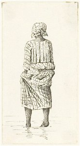 KITLV - 36B275 - Borret, Arnoldus - Kotomisi woman bathing her feet - Pen and ink - Circa 1880