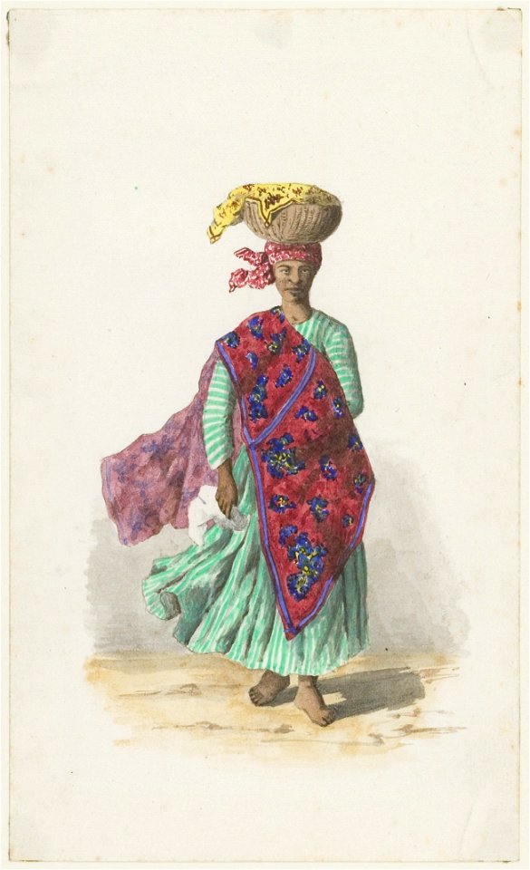 KITLV - 36A228 - Borret, Arnoldus - Kotomisi with shawl and basket on the head - Water colour - Circa 1880