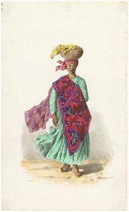 KITLV - 36A228 - Borret, Arnoldus - Kotomisi with shawl and basket on the head - Water colour - Circa 1880