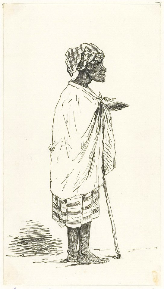 KITLV - 36A236 - Borret, Arnoldus - Old woman with stick - Pen and ink - Circa 1880