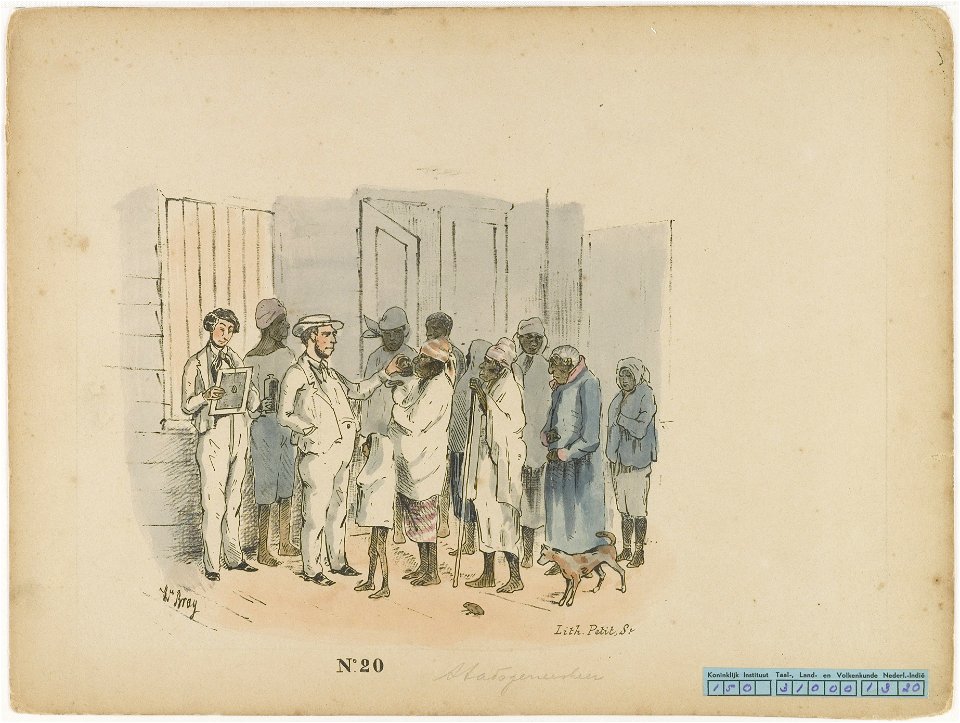KITLV - 36C348 - Bray, Th. - Petit - Visit of the director to the slave hospital - Colour lithography - 1850