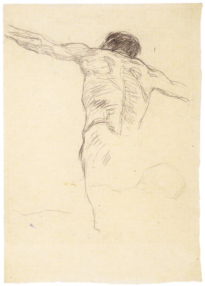 Klimt - Männerrückenakt mit ausgebreiteten Armen, Wiederholung von Kopf- und Schulterpartie