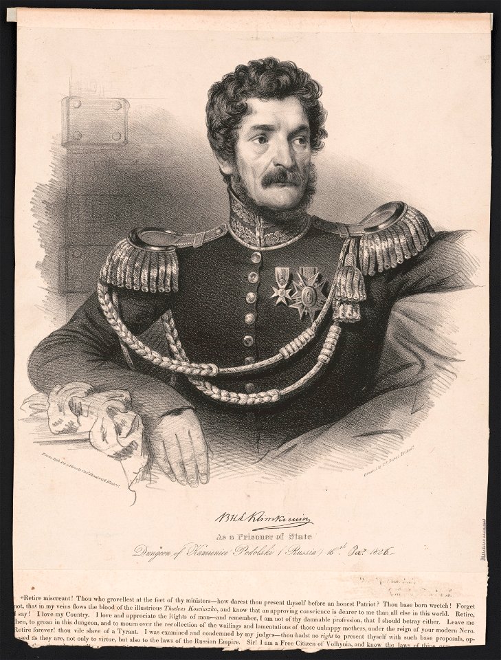 B.H.L. Klimkiewicz as a prisoner of state. Dungeon of Kamienice Podolski (Russia) 15th Jany. 1826 - from life & on stone by Chas. Fenderich Washn. City. LCCN2003655046