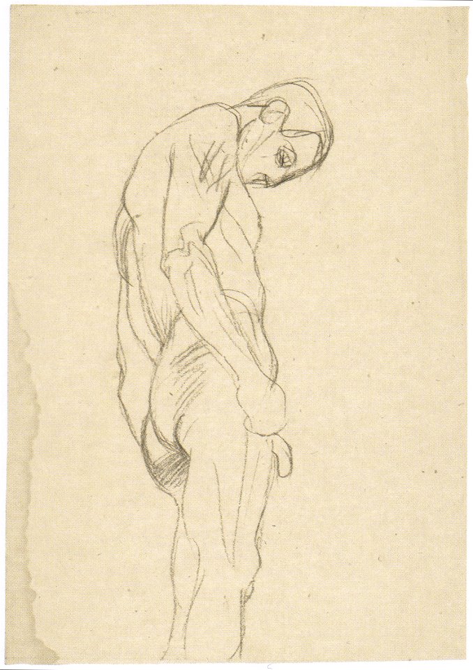 Klimt - Stehender Mann nach rechts mit gesenktem Kopf