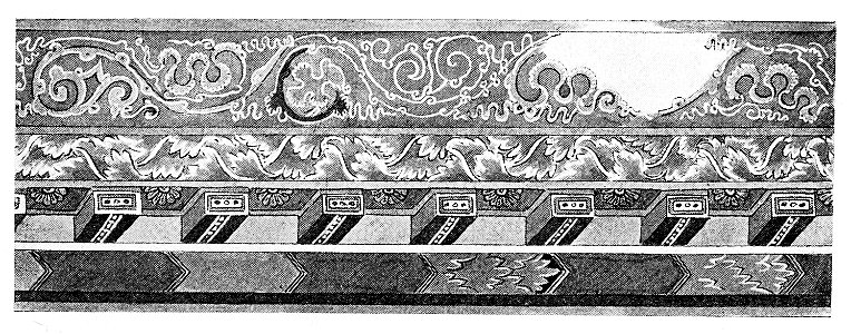 Kizil, Cave of the Painters, Fig 335 (decorative frieze over the Buddha of Fig. 340)