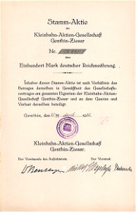 Kleinbahn-AG Genthin-Ziesar 1925 100 RM