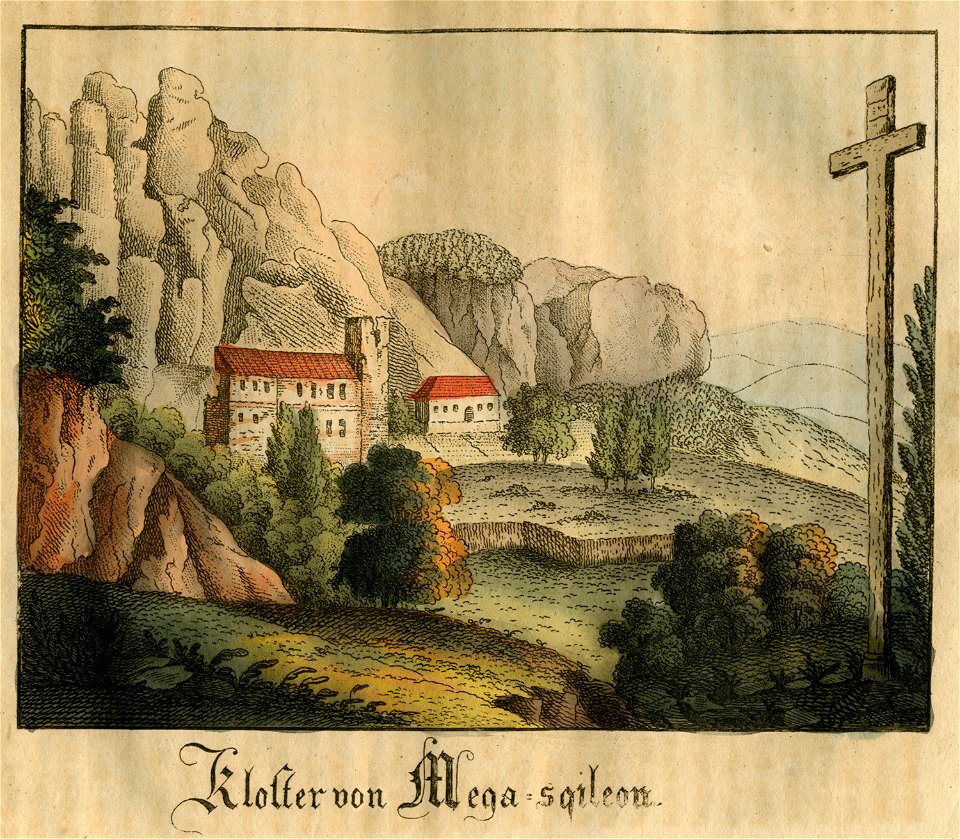 Kloster von Mega-spileon - Griechenland Oder Sitten Bräuche Trachten Und Denkmäler Der Griechen Nach Den Neuesten Und Beste Quellen Bearbeitet - 1825