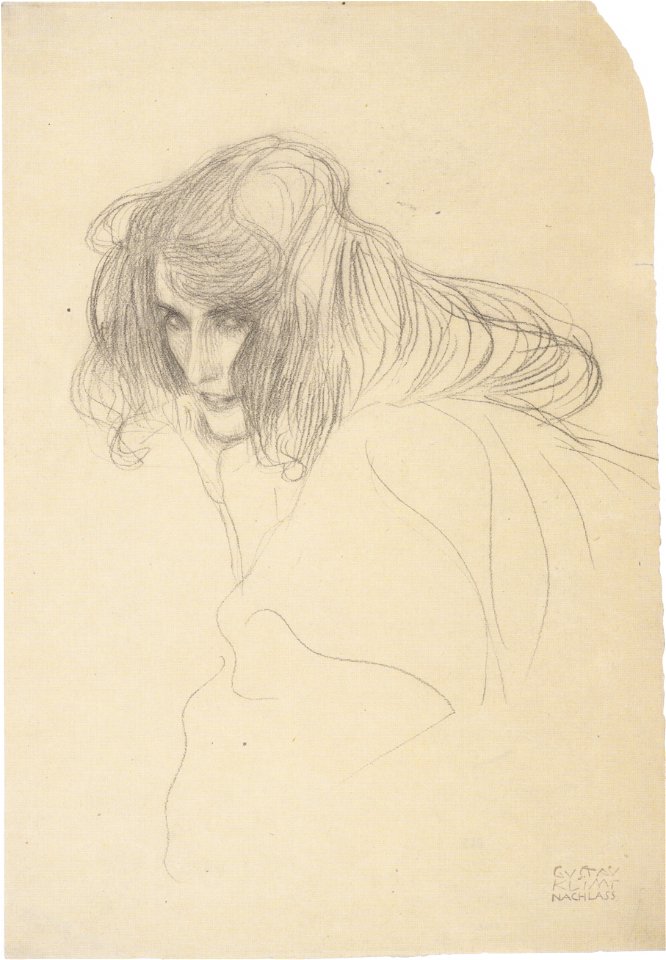 Klimt - Frauenkopf im Dreiviertelprofil nach links