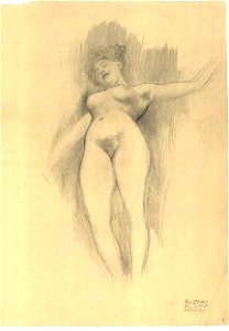 Klimt - Schwebender Akt vor dunklem Hintergrund