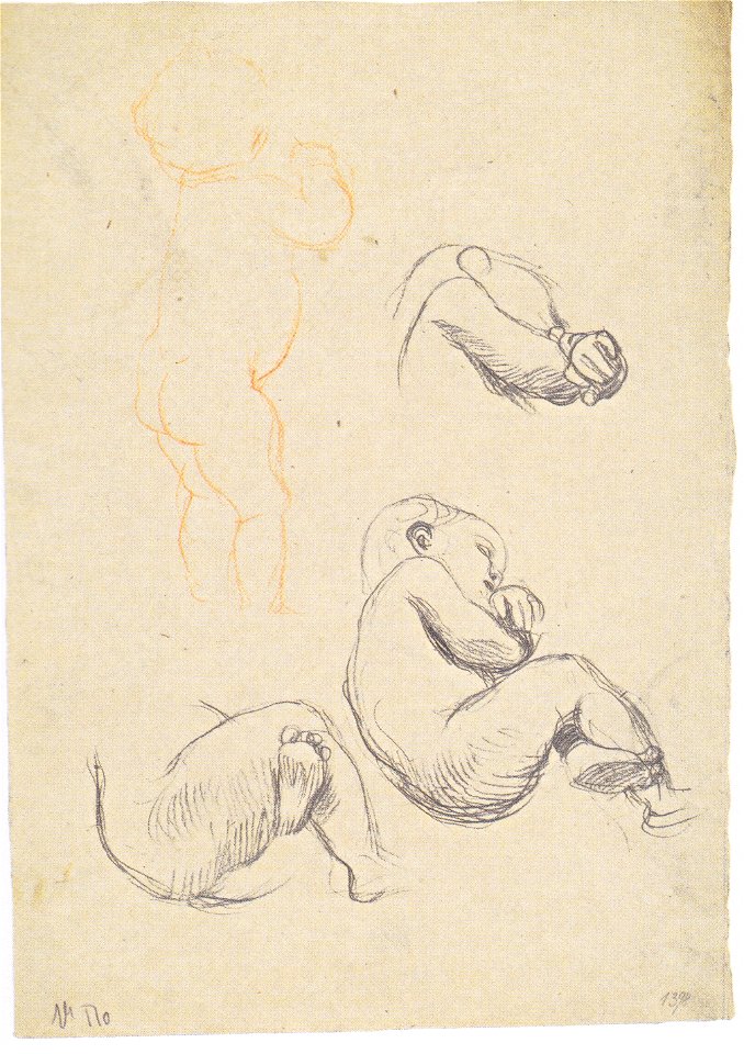 Klimt - Drei Studien eines sitzenden Kindes nach rechts, stehendes Kind