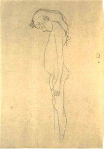 Klimt - Mädchenakt mit gesenktem Kopf nach links