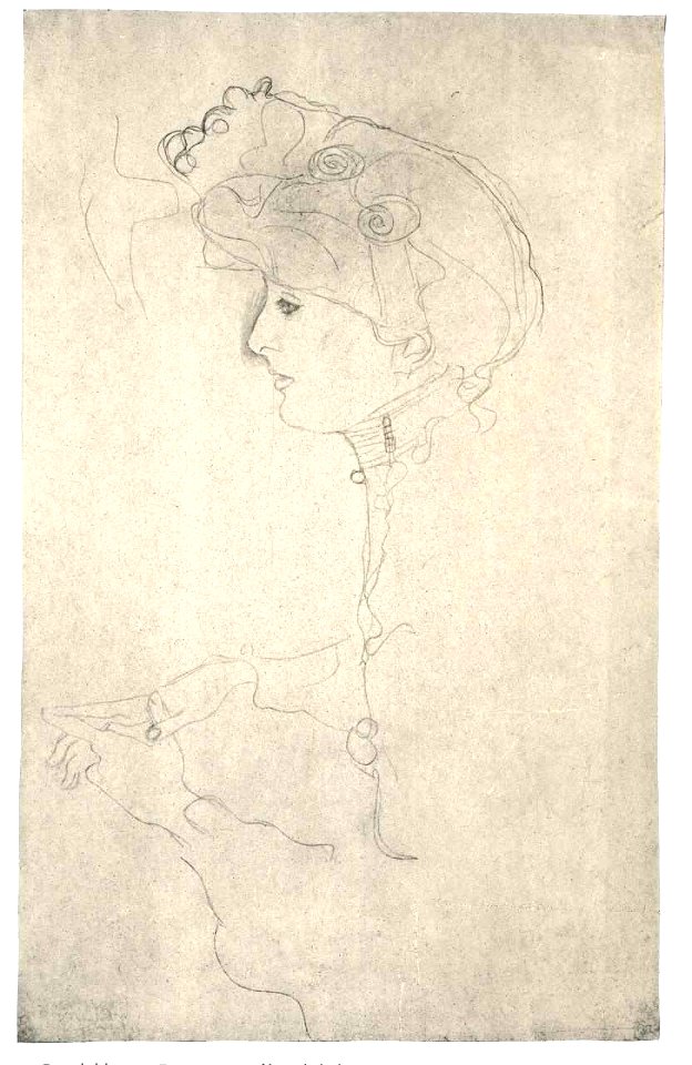Klimt - Brustbild einer Dame mit dem Profil nach rechts