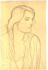 Klimt - Brustbild eines Mädchen mit Zöpfen