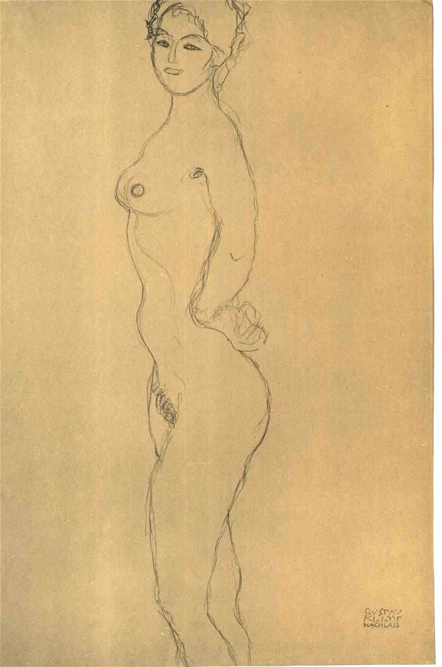 Klimt - Stehender Akt nach links die Hand in die Hüfte gestütz