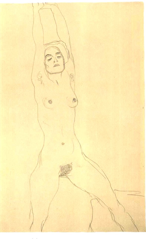 Klimt - Akt von vorne mit erhobenen Armen