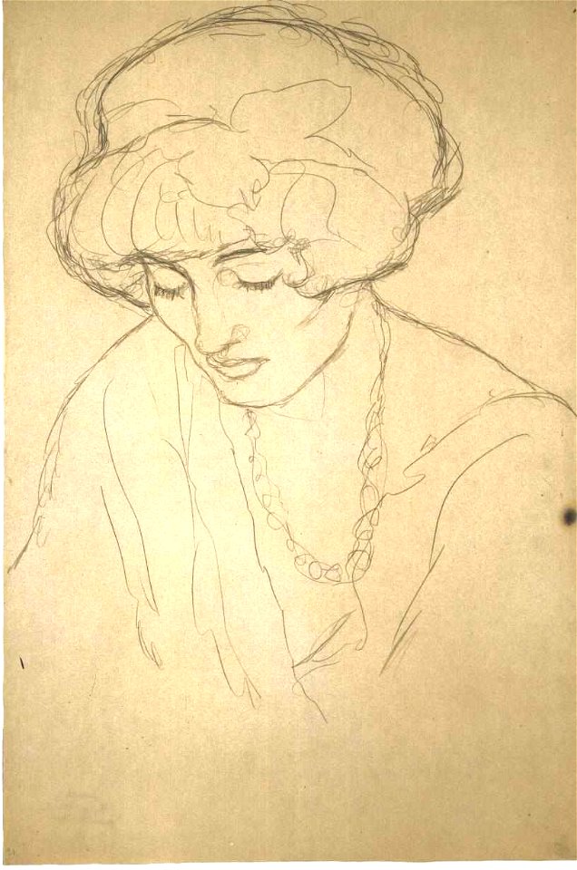 Klimt - Brustbild mit gesenktem Blick nach links