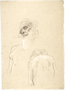 Klimt - Greisenhaupt, sitzender weiblicher Rückenakt, rechte Seite eines weiblichen Oberkörpers