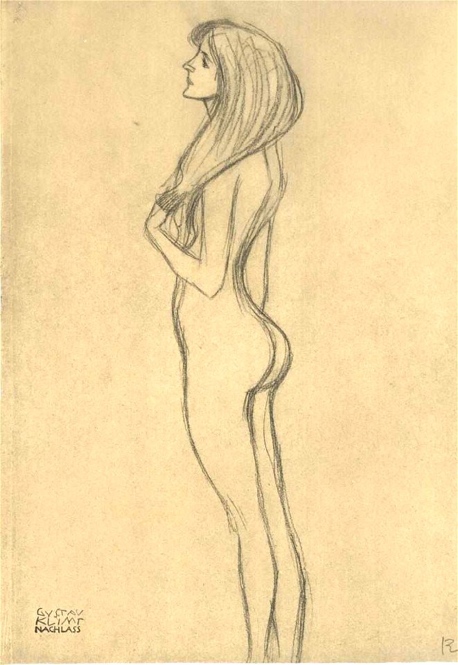 Klimt - Stehender Mädchenakt im Profil nach links