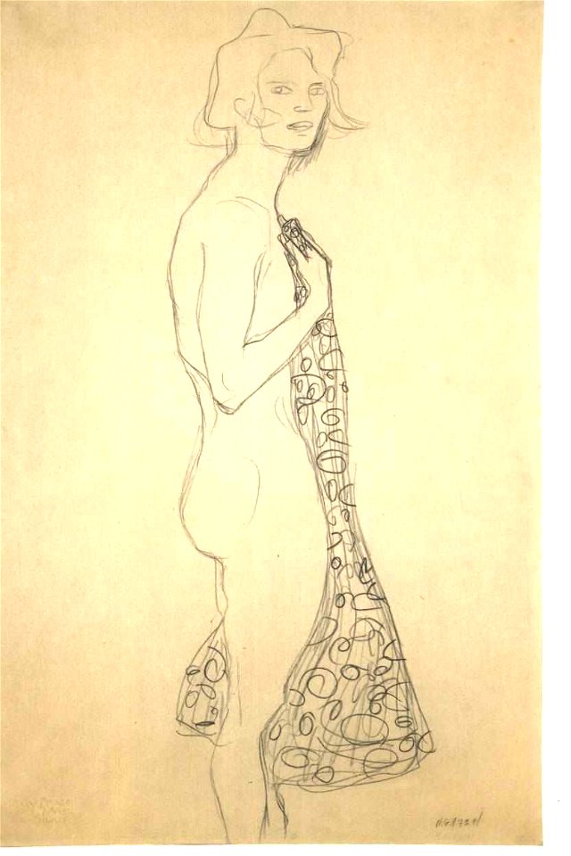 Klimt - Stehender Mädchenakt mit Draperie nach rechts