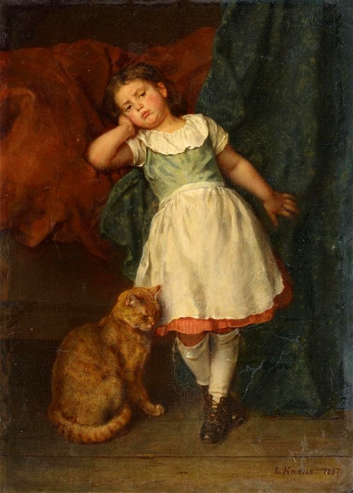 Ludwig Knaus - Kleines Mädchen mit Katze (1867)