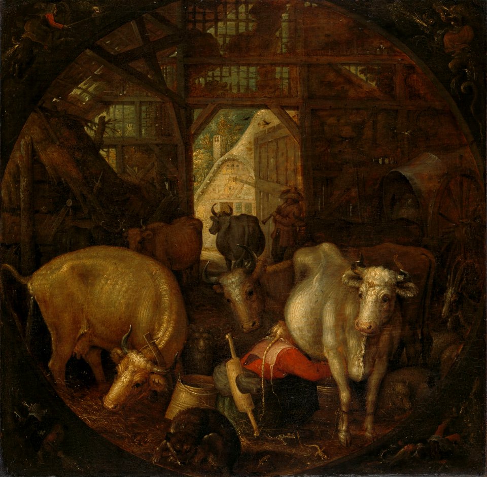 Koeien in een stal; in de vier hoeken heksen Rijksmuseum SK-A-2211