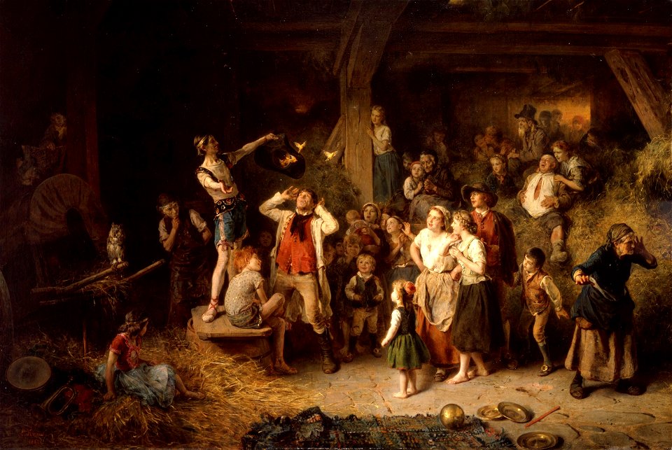 Ludwig Knaus - Der Taschenspieler in der Scheune (1862)