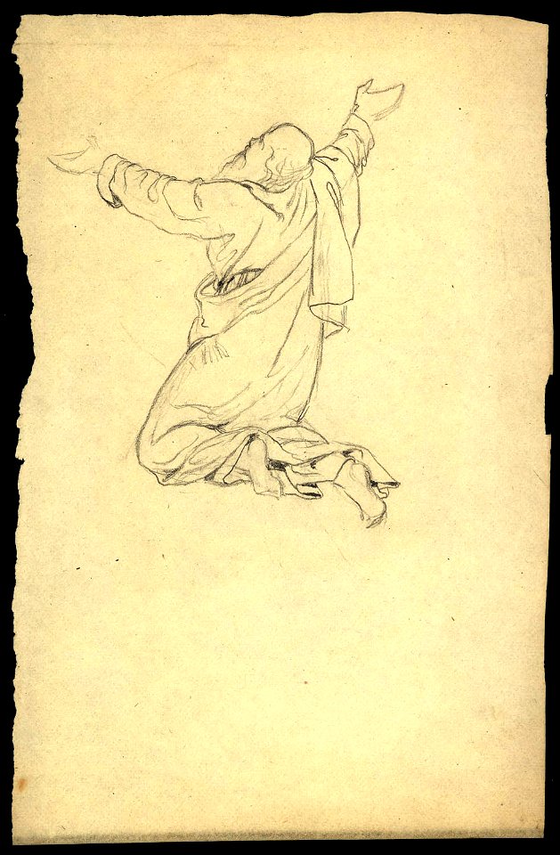 Knäböjande figur med uppsträckta händer. Fritz von Dardel - Nordiska Museet - NMA.0036006