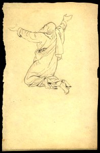 Knäböjande figur med uppsträckta händer. Fritz von Dardel - Nordiska Museet - NMA.0036006. Free illustration for personal and commercial use.