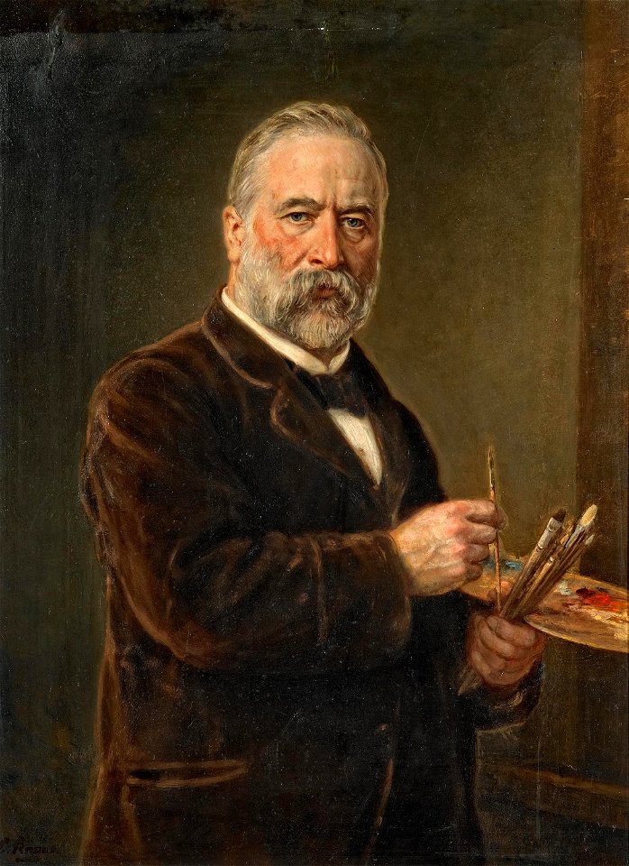 Ludwig Knaus - Selbstporträt mit Malerpalette (1890)