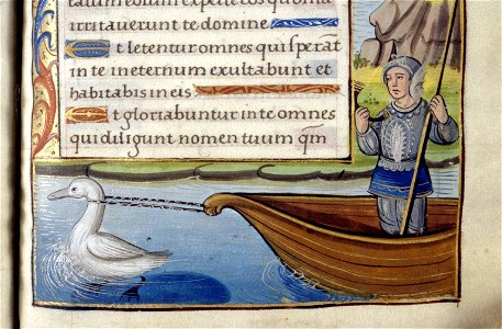 Knight of the Swan-Oxford, Bodleian Library. Douce 276 fol 095r (detail). Free illustration for personal and commercial use.