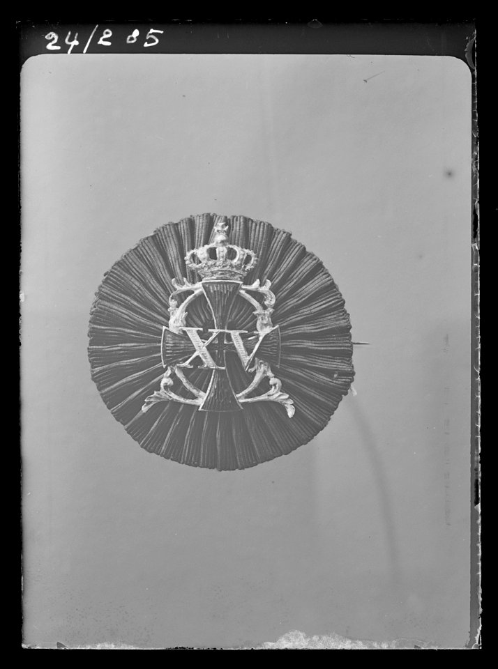 Kokard till Konung Karl XVs jaktklubbs uniform, Sverige 1863-1880 c - Livrustkammaren - 19886