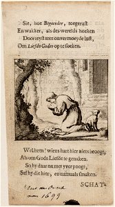 Knielende man bij een boom voor zijn woning, objectnr A 19109