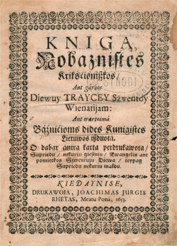 Knyga nobažnystės krikščioniškos (Evangelical Reformed prayer book in Lithuanian language), 1653