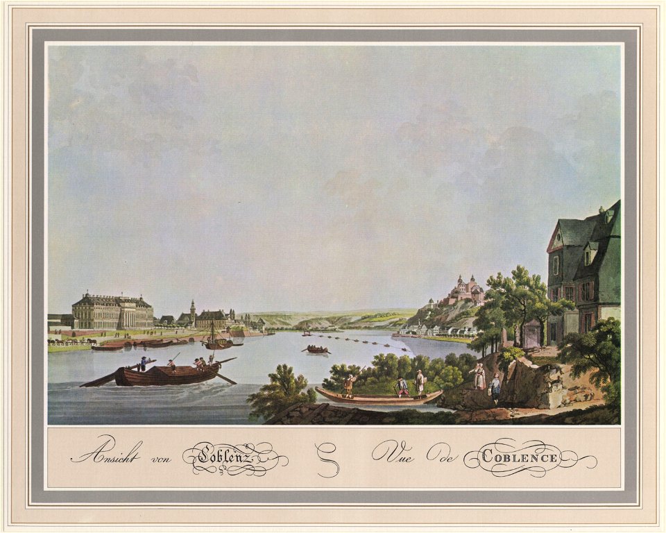 Koblenz Ansicht mit Kurfuerstlichem Schloss und Burg Johann Andreas Ziegler