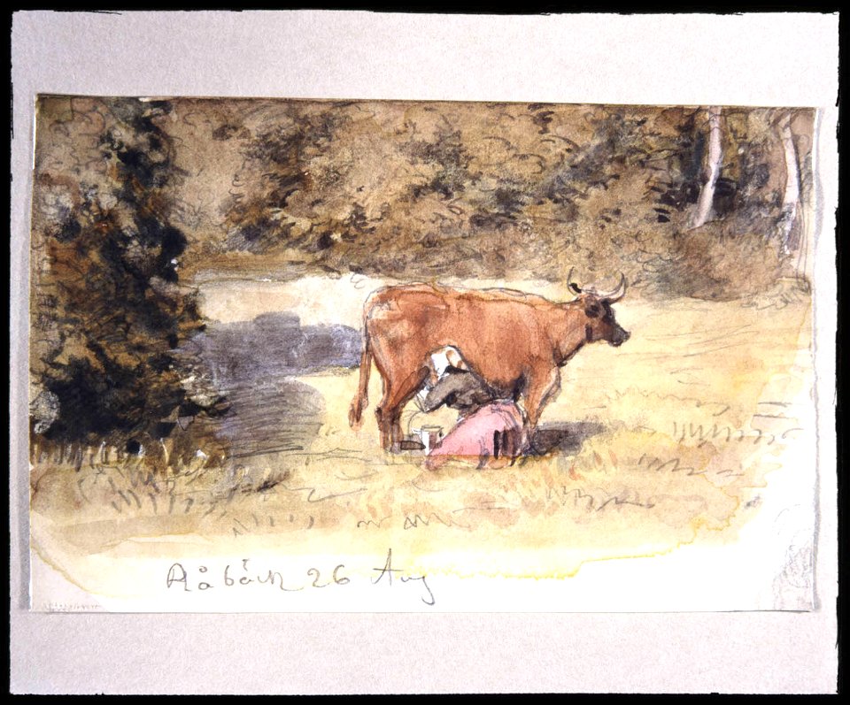 Ko mjölkas av mjölkpiga. Fritz von Dardel - Nordiska Museet - NMA.0043703