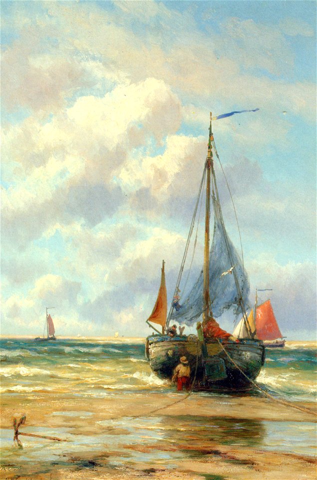 Koekkoek Johannes Hermanus Barend A Bomschuit in the Breakers Oil On Canvas