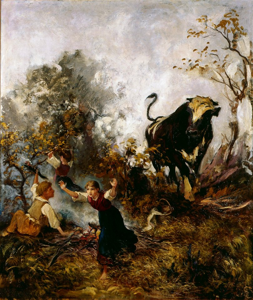 Rudolf Koller - Junger Stier, Kinder erschreckend