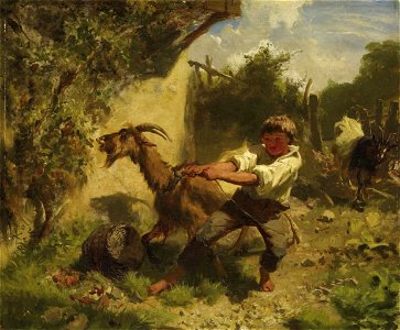 Rudolf Koller - Knabe mit Ziege in Landschaft