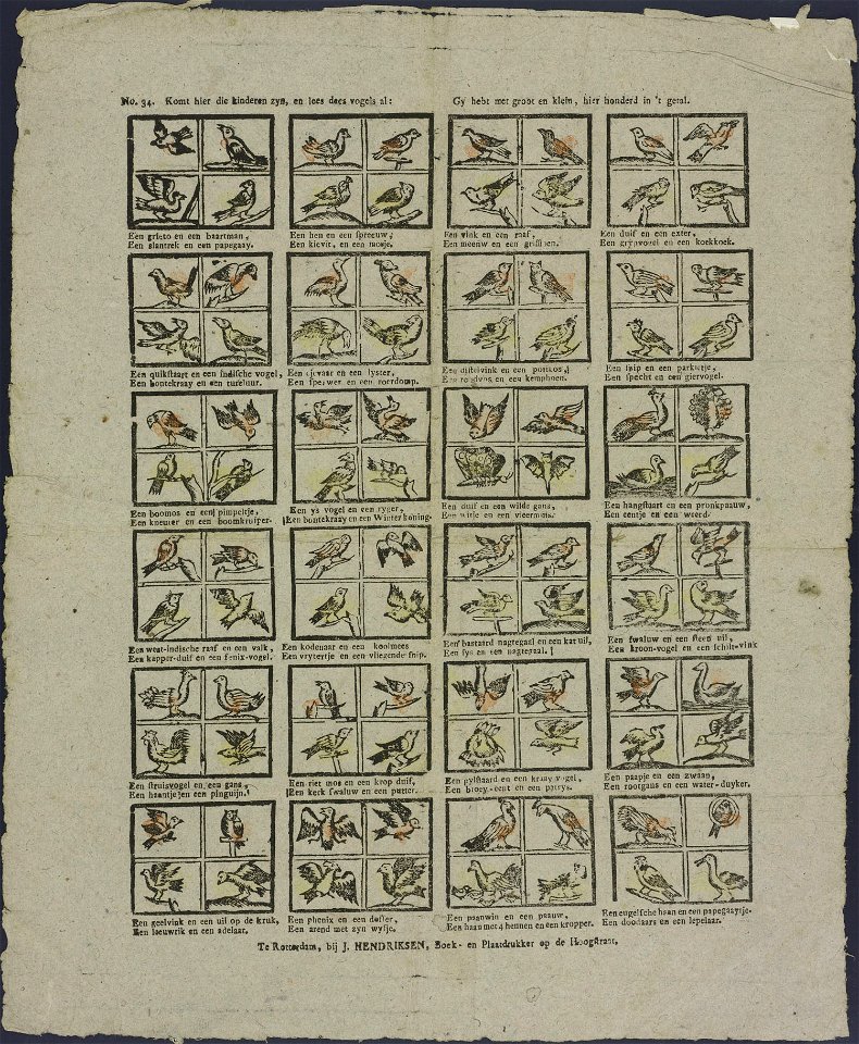 Komt hier die kinderen zyn, en lees dees vogels al- Gy hebt met groot en klein, hier honderd in 't getal-Catchpenny print-Borms 0510